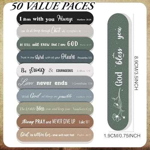 50 Pcs Christian Gifts for Women Bulk Christian Nail File Bulk Mini Bible Scripture Emery Board Nail Files Religious Appreciation Gifts for Employee Teacher Staff Coworker Women (Morandi)