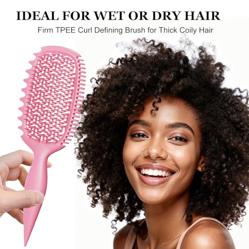 Curl Defining Brush for Thick Coily Hair - Dual-Sided TPEE Detangler