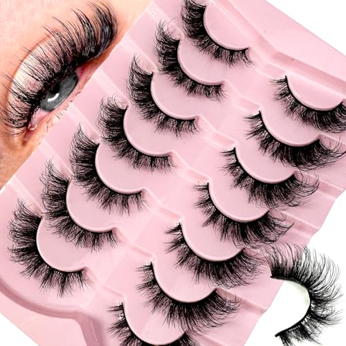 False Eyelashes Wispy Lashes Natural Look Fake Eyelashes Cat Eye Lashes Mink Fluffy Strip False Lashes Fox Eye Lashes Pack 7 Pairs (7Pairs2hao)