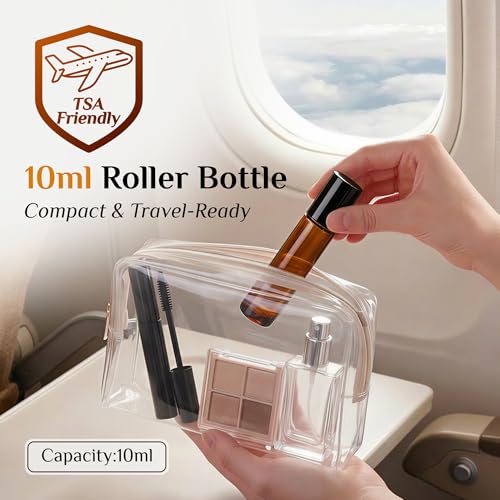 12-Pack 10ml Amber Glass Roller Bottles for Essential Oils