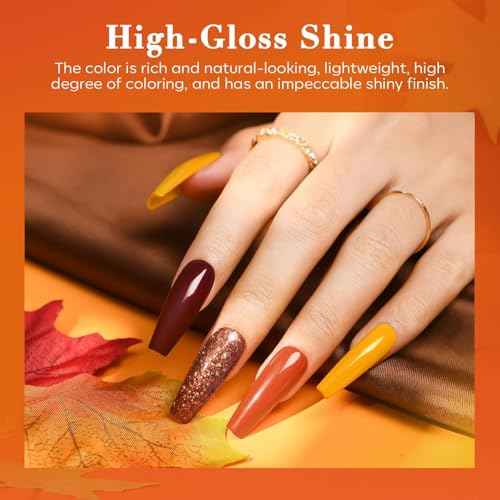 AZUREBEAUTY Fall Dip Powder Nail Set Yellow Orange Gold Red Shimmery Green Glitter 6 Colors Dipping Powder Starter Kit French Nail Art Manicure DIY Salon, No Need Nail Lamp Cured