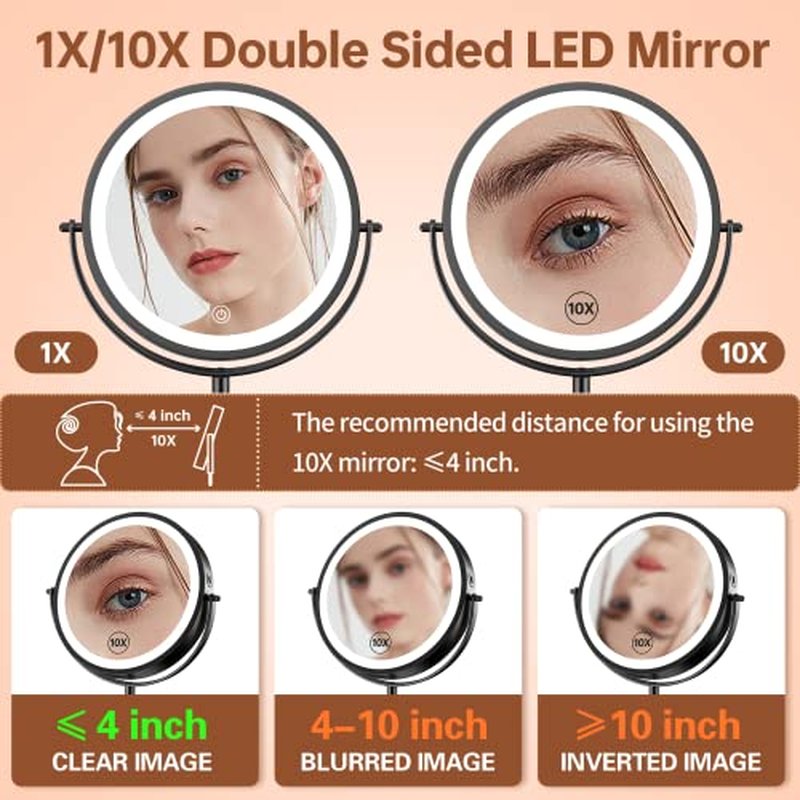 Benbilry 8-Inch Lighted Makeup Vanity Mirror with 1X/10X Magnification