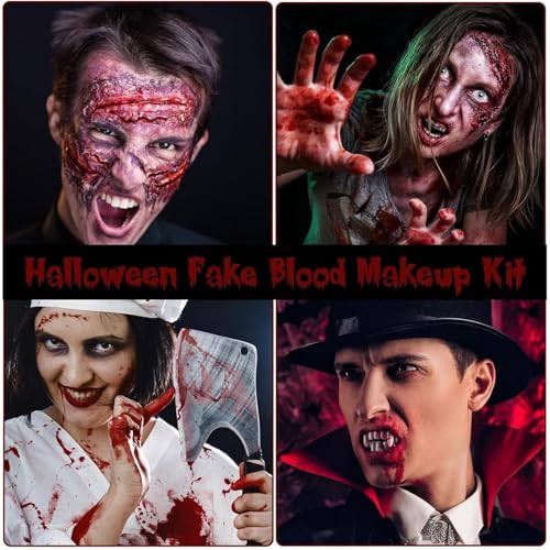 Halloween Fake Blood Makeup Kit with 3-Size Vampire Teeth