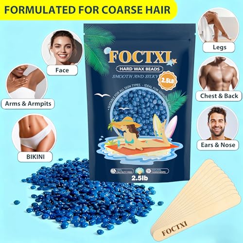 Hard Wax Beads, 2.5lb Wax Beans for Hair Removal Sensitive Skin + 10 Large Applicator Sticks - Coarse Hair Formula ? Brazilian Bikini, Face, Eyebrows, Underarms, Arms, Chest, Back, Legs(1134g)