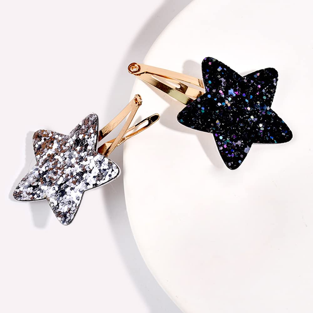 8 Pairs Cute Metal Sparkly Stars Hair Clips and Snap Pins, No-Slip Styling Accessories for Kids