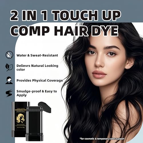 Root Touch Up Hair Color Stick with Built-In Comb, Black