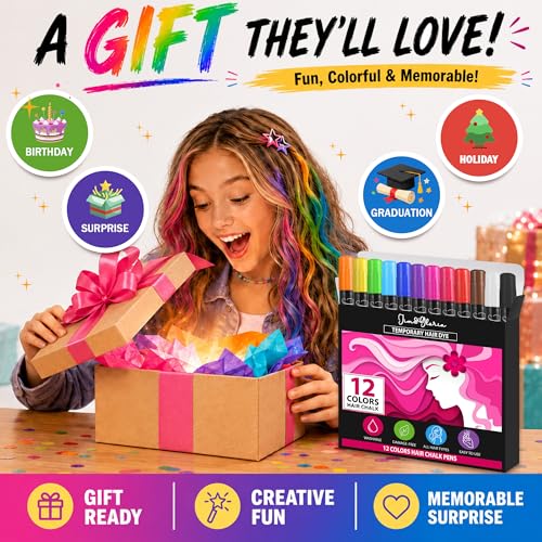 Jim&Gloria Washable Hair Chalk 12 Colors for Girls & Teens