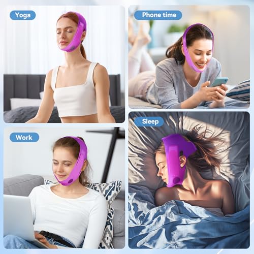 Chin Strap Soft Silicone V-Line Lifting Mask, Reusable Face Lift for Women Men Anti Snoring Devices for Home Working Travel Yoga (Royal Purple) 01