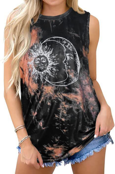 Sleeveless Tops for Women Tanks Summer Casual Loose Tunic Blouses(Sun Moon Tie Dye, S)