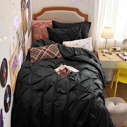 Bedsure Black Twin Comforter Set with Sheets - 5 Pieces Twin Bedding Sets, Pinch Pleat Twin Bed in a Bag with Comforter, Sheets, Pillowcase & Sham