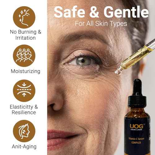 UOG (United One) Super Vitamin C Face Serum - Anti-Aging, Hydrating & Firming Formula, Lifts & Firms Face, Neck, Jawline, Reduces Dark Spots, Fine Lines, Wrinkles, Even Skin Tone.1 Fl Oz - Pack of 3