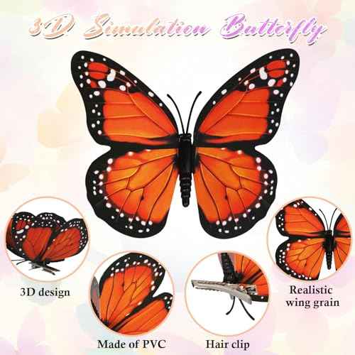 12 Pcs Monarch Butterfly Hair Clips, 3D Butterfly Barrettes Hair Costumes Accessories for Halloween Day of the Dead Decorations (12 pieces)