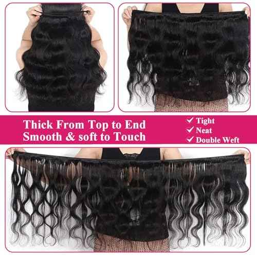 12A Human Hair Bundles Body Wave Bundles Human Hair 12 14 16 Inch 100% Unprocessed Brazilian Virgin Raw Weave 3 Bundles Real Natural Black Wavy Human Hair Extensions