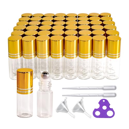 50 PCS 3ml Essential Oil Roller Bottles with Gold Caps