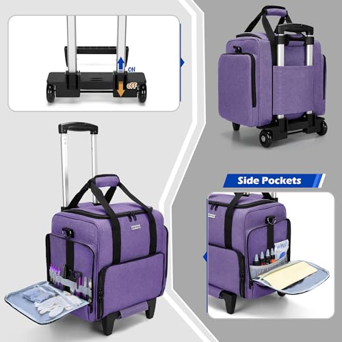 BAFASO Rolling Tattoo Case with 3 Removable Pouches and Detachable Dolly, Tattoo Travel Case for Stencil Printer and Supplies (Patented), Purple