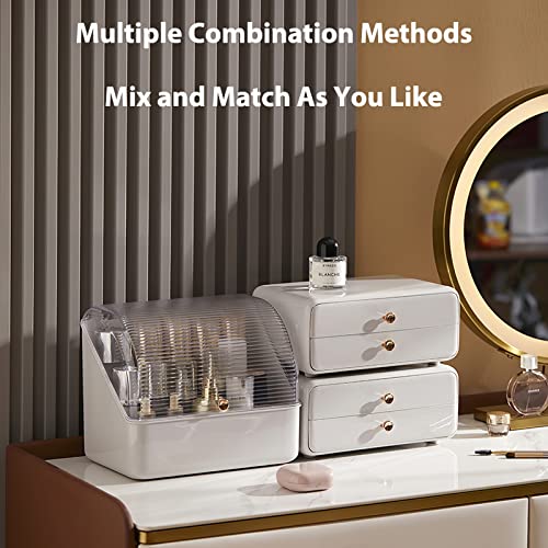 Makeup Organizer Cosmetics Makeup Storage Box Skincare Organizers Waterproof and Dustproof with Cover Cosmetic Display Case (Light Grey C)