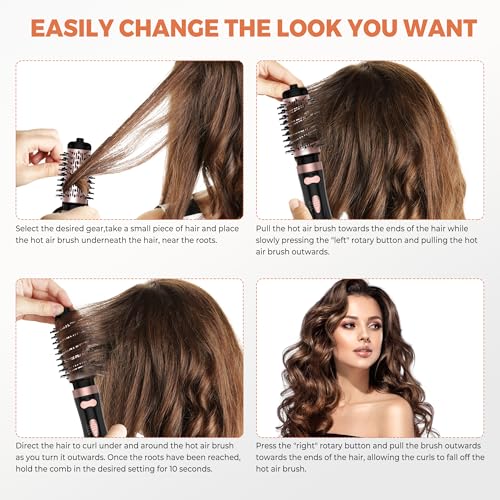 OKWRAP 3-in-1 Rotating Hair Dryer Brush with 2 Detachable Brushes