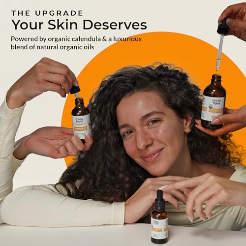Organic Calendula Oil For Sensitive Skin - USDA Certified 100% Plant Based, Lightweight & Unscented Gentle Soothing Oil For Sensitive Skin - For Face, Skin & All Over - 2.02 Fl Oz Glass & Dropper