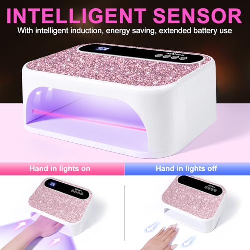 Led Nail Lamp, 126W Gel Nail Light Rechargeable Professional Lamp 42 Durable UV LED Beads Automatic Sensor Fast & Even Curing All Gel Polish Manicure at Home and in Salons(Pink Diamond)