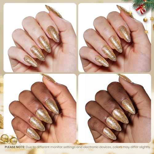 Beetles Gold Gel Nail Polish ? Starlit Gold Sparkling Glitter Reflective Purple Gel Polish 15ml UV/LED Soak Off Long Lasting Christmas Nail Art Home DIY Salon