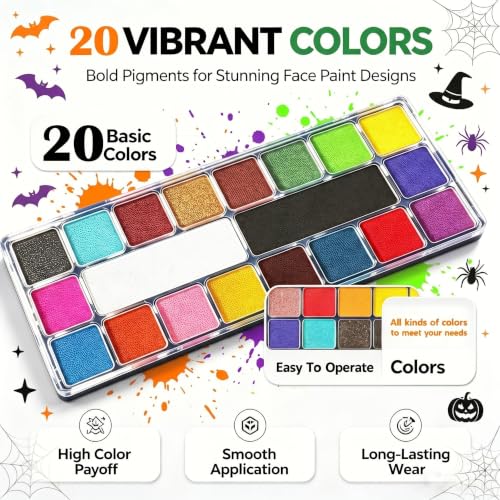 Face Paint Kit - 20 Colors Water Based for Kids & Adults