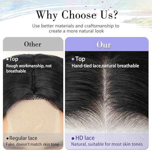 14 Inch Short Wavy Wigs for Women Natural Curly Bob Style 6x4 Glueless Synthetic Lace Front Wig Pre Plucked Pre Cut Hairline Daily Party Use£¨Black£©