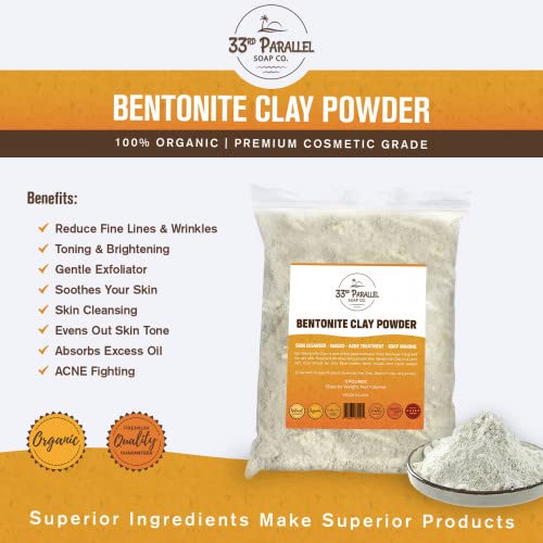 Organic BENTONITE Clay Powder (1 LBS / 16 oz) Organic 100% Natural Cosmetic Grade | Facials, Face Mask, Soap Making, Creams & Lotions, Bath Bombs | (1 Pound)