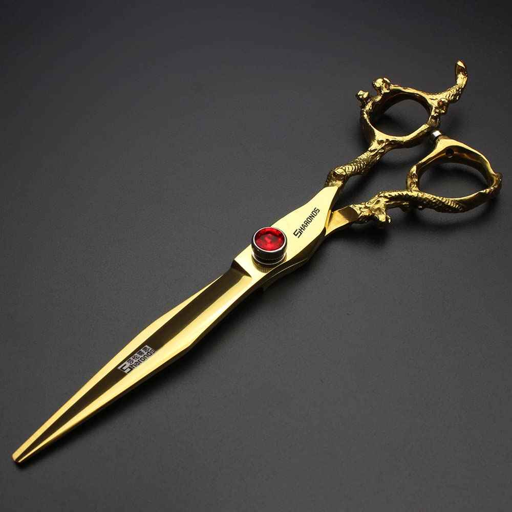 6 inch /7 inch salon professional salon scissors salon hairdresser hair cutting hairstyle pruning tools Japan 440c high hardness stainless steel golden (Gold)