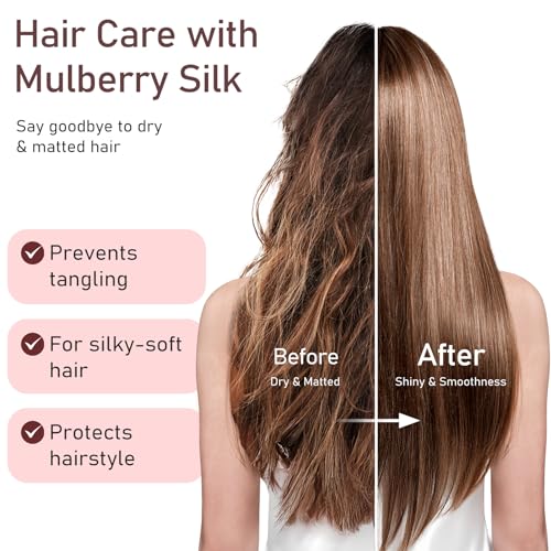 LitBear Pink 100% Mulberry Silk Bonnet for Sleeping, 22 Momme Silk Hair Wrap with Elastic Band