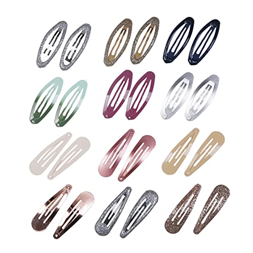 minihope 24 Pcs Hair Clips for Girls Big Oval Clips and Metal Contour Clips for Women No Slip Metal Snap Hair Clips Multicolor Hair Accessories for Kids Teens