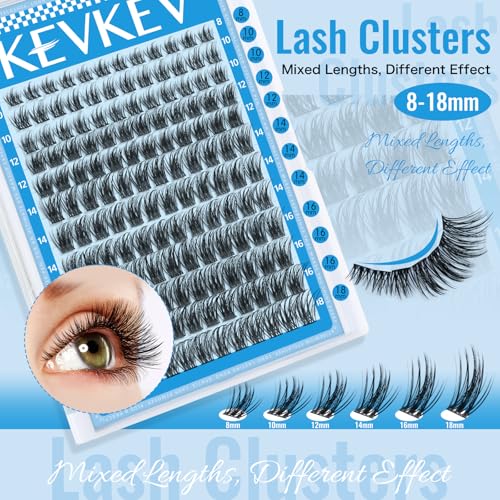 KevKev Lash Clusters 144 Pcs - 8-18mm Wispy DIY Eyelash Extensions