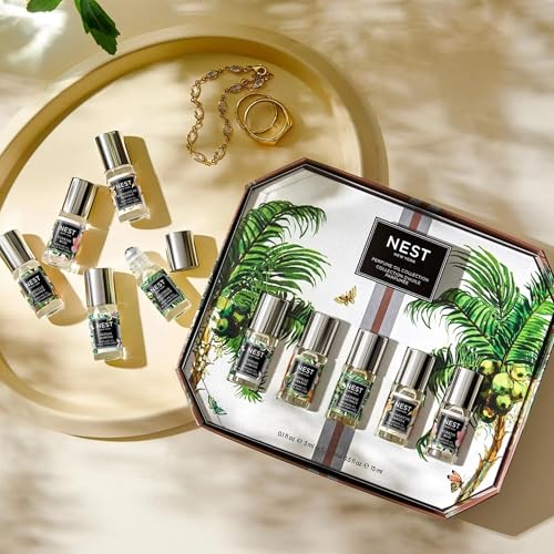 NEST New York Perfume Oil Discovery Set - Includes Balinese Coconut, Turkish Rose, Seville Orange, Indian Jasmine & Madagascar Vanilla - Vegan & Cruelty Free