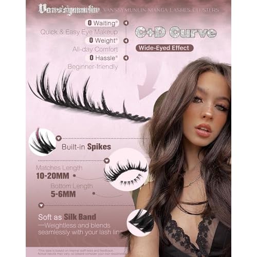 Manga Lash Clusters Kit Thick Eyelash Clusters Kit with Spikes Anime Cluster Eyelash Extensions with Bottom Lashes DIY Volume Individual Lashes Wispy False Eyelashes Kit by Vanssymunlin 10-18mm 204pcs
