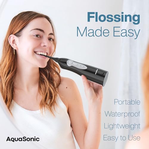 Aquasonic Black Water Flosser with 5 Tips, ADA Accepted, Cordless & Waterproof