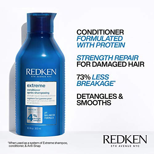 Redken Extreme Shampoo & Conditioner Set For Damaged Hair - Strengthens Hair and Repairs Breakage, Infused With Proteins, 10.1 Fl Oz (Pack of 2)