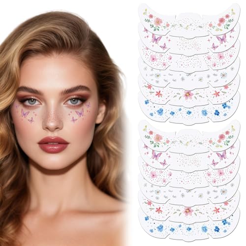Spring Flowers Face Tattoos - Waterproof Glitter Freckles Stickers