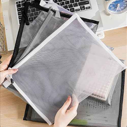 OZY 10 Pieces Nylon Zipper Mesh Pouch,Cosmetic Bags,Zipper Bags for Organizing Storage,Puzzle, Board Games,Multipurpose Travel Bags and Office Supplies (White)