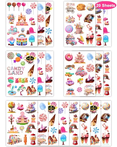 Candy Land Temporary Tattoos - 244 Pieces, 20 Sheets