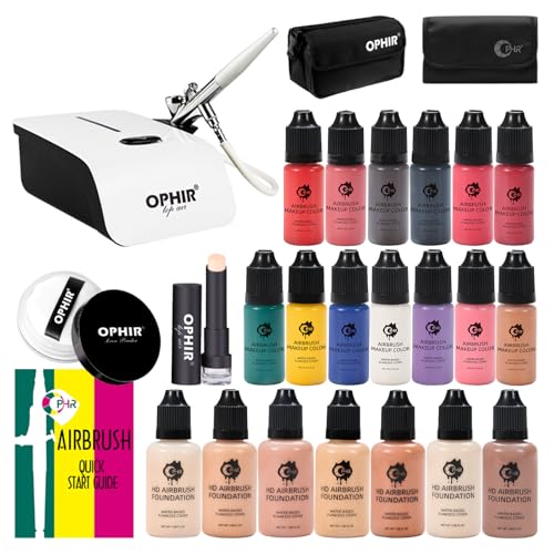 OPHIR Professional Airbrush Makeup Kit 24-Piece Set with Compressor