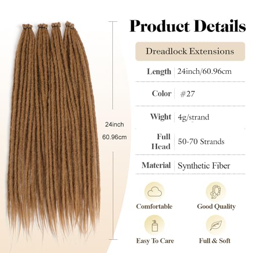 MYQUEEN Dreadlock Extensions 24 inch Blond Synthetic Crochet Hair Fake Dreads Extensions Handmade Single Ended Dreads Thin Reggae Style Dreadlock for Women 20 Strands