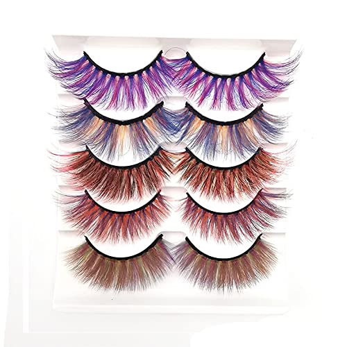Fluffy Faux Mink False Eyelashes - 5 Pairs Multicolor