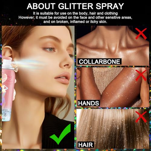Holographic Body Glitter Spray - Silvery Shiny Shimmer for Hair, Face & Clothes | Quick-Drying, Long-Lasting Glitter Hairspray Temporary Shiny Mist for Festival, Rave, Music Concert, Prom Accessories