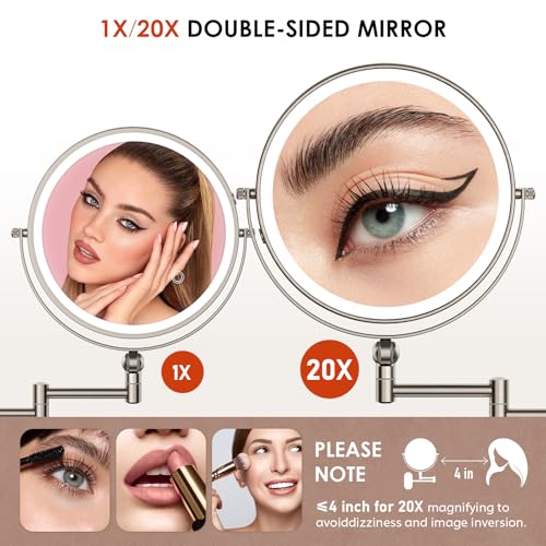 ZLOKLA 9" Rechargeable Wall Mounted Makeup Mirror with Light
