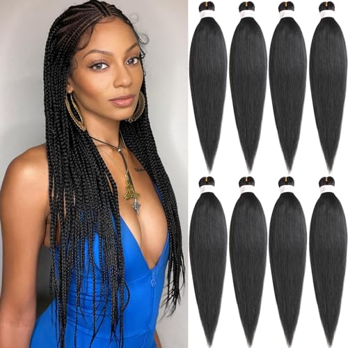 Unionbeauty 8 Packs Pre Stretched Braiding Hair 26 Inch Synthetic Natural Black Braiding Hair Hot Water Setting Crochet Hair for boho box Braid Soft Yaki Texture Hair Extensions Crochet Braids(1B#)