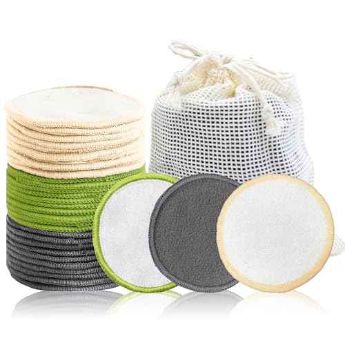 Reusable Makeup Remover Pads - 30 Packs Soft & Washable Bamboo Cotton Rounds, Reusable Face Pads for Skincare & Cleansing, Cotton Rounds with Mesh Bag for Storage