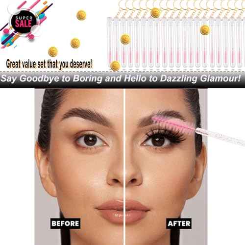 Upgrade 48 Pieces Disposable Mascara Wands Set,Mascara Brush Tube for Women and Girls- Include 24 Pcs Crystal Lash Spoolies Brush and 24 Pcs Reusable Keychain Empty Eyelash Brush Tubes(Pink)