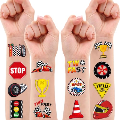 96 PCS Race Car Temporary Tattoos for Kids 2nd Birthday Party