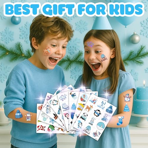 96 Pcs Winter Temporary Tattoos for Kids | Snowflake Snowman