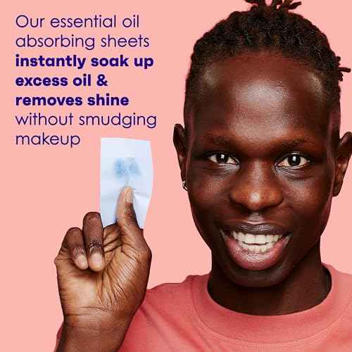 Clean & Clear Essentials Oil Absorbing Sheets, Portable Blotting Papers for Shine Control on the Face & Nose, Blotting Sheets Instantly Remove Excess Oil Without Smudging Makeup, 6 Pack