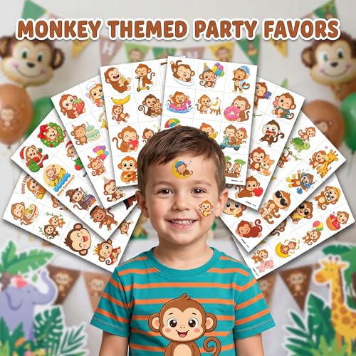 96 Monkey Temporary Tattoos for Kids - Jungle Animal Designs